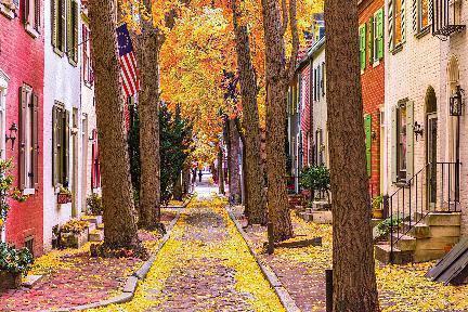 Calle de Filadelfia con bonito colorido otoñal.