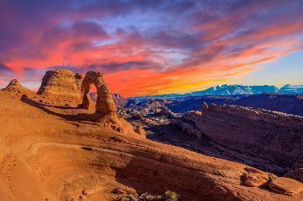 Arches National Park, vista al atardecer, EE.UU