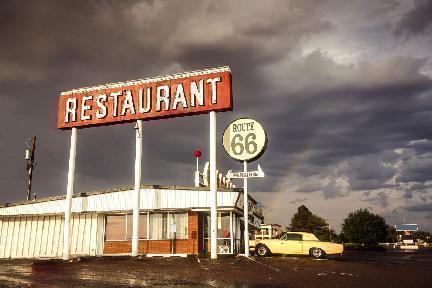 Ruta 66, típico restaurante de carretera, EE.UU