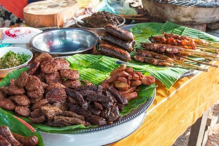 Comida, mercado Luang Prabang, Laos