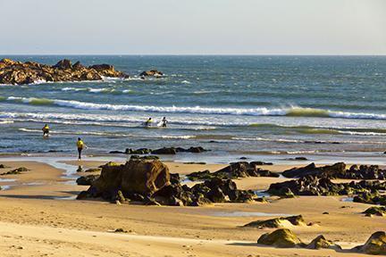 Surfistas disfrutando del mar cerca de Oporto