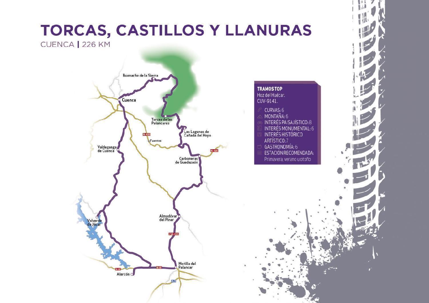 Mapa recorrido Torcas, castillos y Llanuras de Cuenca del libro 101 rutas en moto por España