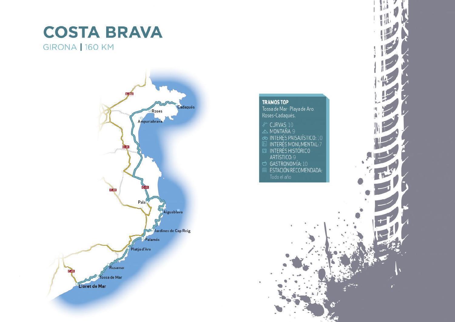 Mapa del recorrido por la Costa Brava del libro 101 rutas en moto por España de Anaya Touring