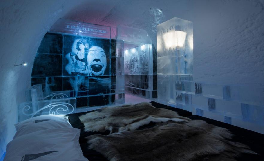 Habitación artísticamente decorada del Ice Hotel