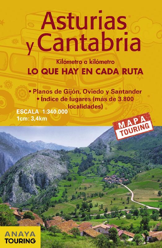 Mapa de carreteras Asturias y Cantabria (desplegable), escala 1:340.000