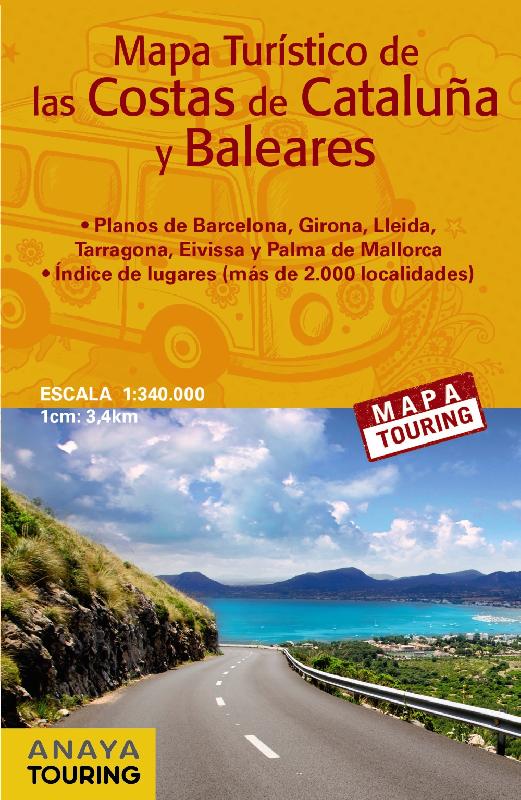 Mapa turístico de las Costas de Cataluña y Baleares (desplegable), escala 1:340.000